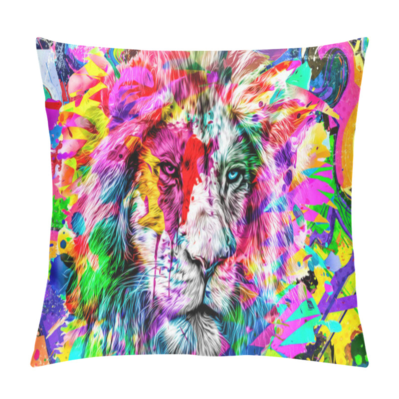 Personality  Lion Head With Colorful Creative Abstract Element On White Background Color Art Pillow Covers