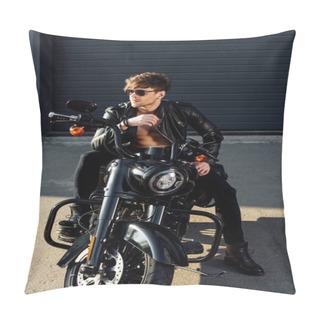 Personality  Young Man Sitting On Motorcycle In Sunlight And Looking Away  Pillow Covers