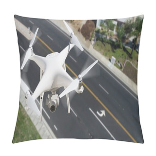 Personality  Unmanned Aircraft System (UAV) Quadcopter Drone In The Air Over  Pillow Covers
