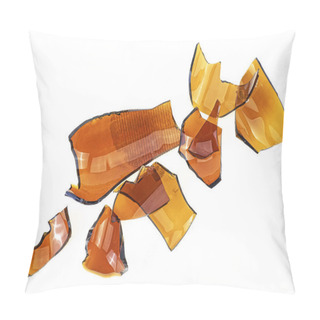 Personality  Pieces Of Broken Brown Glass Isolated On White Background. Top V Pillow Covers