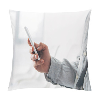 Personality  Cropped View Employee Using Smartphone In Office  Pillow Covers