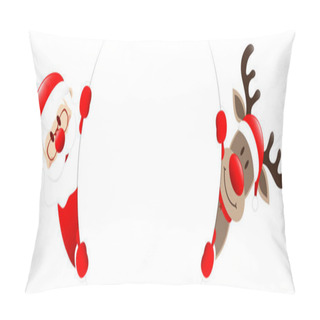 Personality  Red Santa And Reindeer Looking Outside Round Banner Pillow Covers