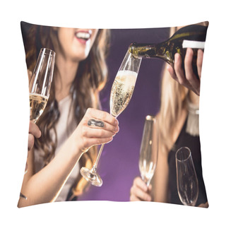 Personality  Cropped Shot Of Happy Young Friends Drinking Champagne  Pillow Covers
