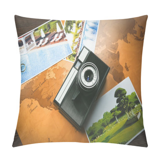 Personality  Marine Composition With Compass And Cards On Table Close Up Pillow Covers