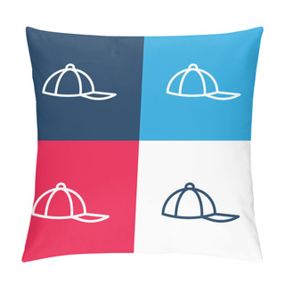 Personality  Baseball Cap Blue And Red Four Color Minimal Icon Set Pillow Covers