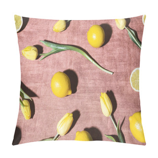 Personality  Lemons And Yellow Tulips On A Retro Orange Tablecloth  Pillow Covers