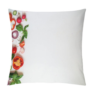 Personality  Cook Frame With Fresh Vegetables On White Background Top View Space For Text Pillow Covers