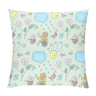 Personality  Seamless Pattern With Cartoon Insects Pillow Covers