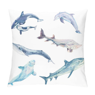 Personality  Set Of Watercolor Blue Fish Pillow Covers