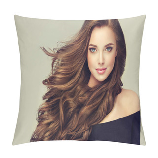 Personality  Girl With Long  And   Shiny Wavy Hair Pillow Covers