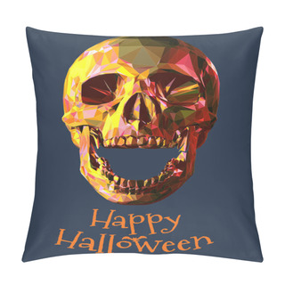 Personality  Low Poly Colorful Skull On Dark Blue BG For Halloween Pillow Covers