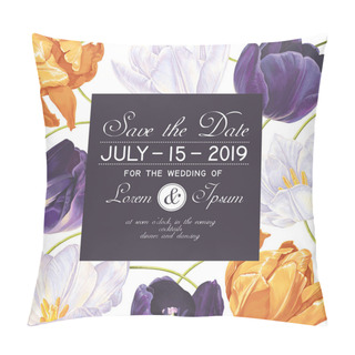 Personality  Botanical Wedding Invitation Card. Modern, Realistic Style, Hand Drawn Vector Floral Elements For Save The Date Card Template. Square Format Suitable For Social Networks, Use Place For Text. Pillow Covers