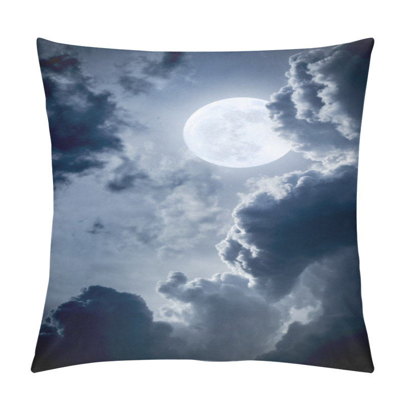 Personality  This Dramatic Photo Illustration Of A Nighttime Scene With Brightly Lit Clouds And Large, Full, Blue Moon Would Make A Great Background For Many Uses. Pillow Covers