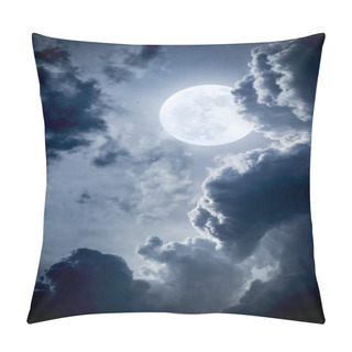 Personality  This Dramatic Photo Illustration Of A Nighttime Scene With Brightly Lit Clouds And Large, Full, Blue Moon Would Make A Great Background For Many Uses. Pillow Covers