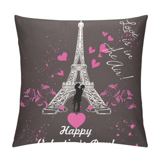 Personality  Valentines Day Card With Eiffel Tower And Hearts Pillow Covers