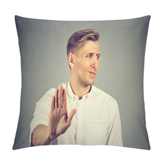 Personality  Portrait Disgusted Young Man. Negative Human Emotion Pillow Covers