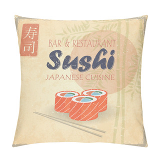 Personality  Retro Vintage Style Sushi On Paper With Bamboo And Sun. Pillow Covers