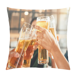 Personality  Partial View Of People Clinking Glasses With Beer At Bar  Pillow Covers
