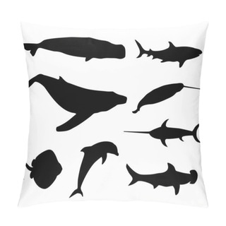 Personality  Set Of Black Isolated Contour Silhouettes Of Fish Pillow Covers