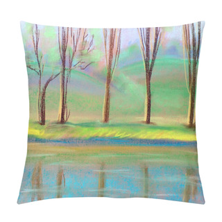 Personality  Spring Gentle Pastel Landscape With Reflections In The Water On A Blured Green Background Pillow Covers
