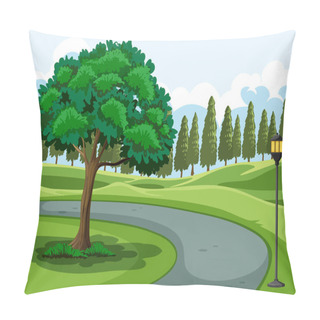 Personality  A Green Nature Park Illustration Pillow Covers