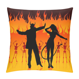 Personality  Devils Dancing In Hell Background With Skeletons And Fire Pillow Covers