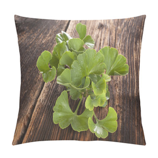 Personality  Ginkgo Biloba On Wooden Background. Pillow Covers