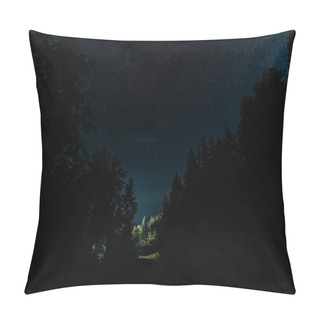 Personality  Blue Night Sky With Shining Stars Near Trees  Pillow Covers