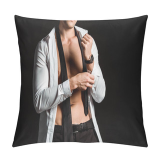 Personality  Cropped View Of Undressed Businessman Touching Suit Isolated On Black  Pillow Covers