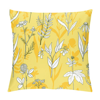 Personality  Vector Seamless Pattern With Medical Plants Pillow Covers