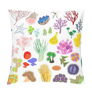 Personality  Set Of Different Species Of Soft Corals And Marine Invertebrates Isolated On White Background Pillow Covers