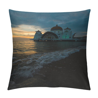 Personality  Beautiful Architecture Of Melaka Straits Mosque In Malacca City In Malaysia. Beautiful Sacral Building In South East Asia During Sunset. Pillow Covers