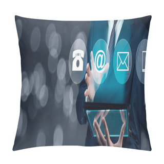 Personality  Businessman Hand Tablet With  Virtual Buttons In Screen Pillow Covers