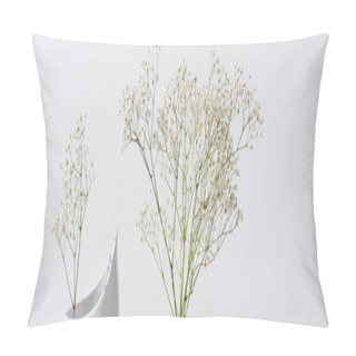 Personality  Branches With Blooming Flowers In Vase Isolated On White, Banner Pillow Covers