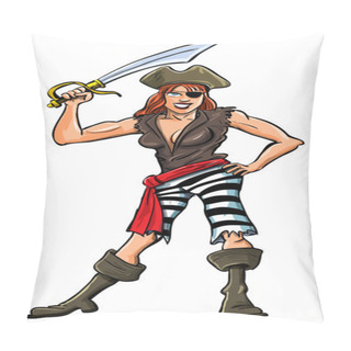 Personality  Cartoon Illustration Of Sexy Lady Pirate. Pillow Covers