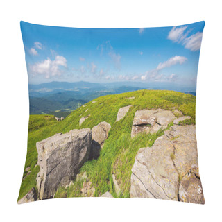 Personality  Huge Rocks On The Grassy Mountain Side. Wonderful Summer Landscape Pillow Covers