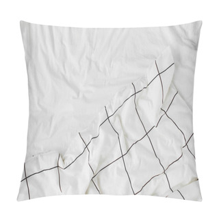 Personality  White Bedding. Cozy Background. Flat Lay, Top View Pillow Covers