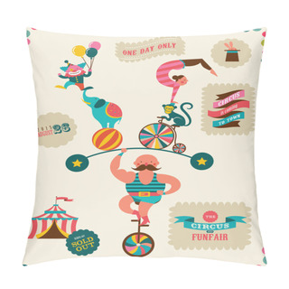 Personality  Vintage Poster With Carnival, Fun Fair, Circus Vector Background Pillow Covers
