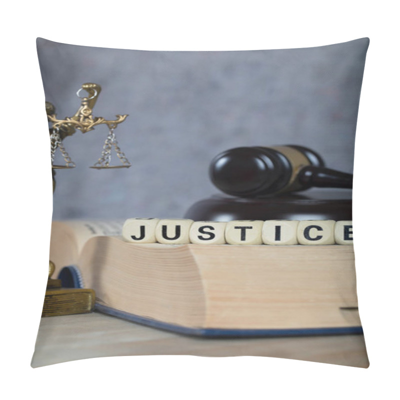 Personality  Word JUSTICE Composed Of Wooden Letters.  Pillow Covers