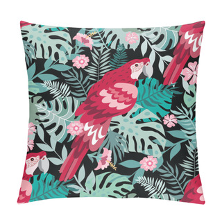 Personality  Beautiful Tropical  Seamlless Pattern With  Tropical Parrots, Colorful Exotic Birds, Leaves, Flowers, Plants  Art Print For Travel And Holiday, Fashion, Textile, Web,  Posters, Wallpapers  Vector Illustration  EPS 10 Pillow Covers