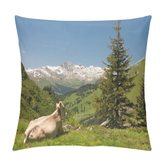 Personality  Resting Cow In Alpine Landscape Pillow Covers