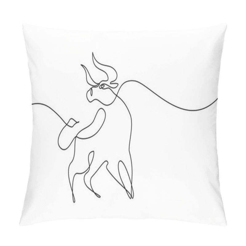 Personality  Continuous one line drawing. Bull cow icon pillow covers