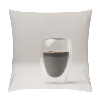Personality  Double Walled Glass Cup With Coffee On White Background Pillow Covers