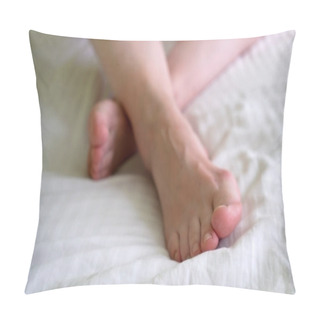 Personality  Female Legs With Problem With Women's Feet, Bunion Toes In Bare Feet. Hallus Valgus, Closeup Pillow Covers