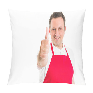 Personality  Supermarket Employee Showing Thumbs Up Pillow Covers