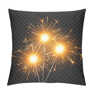 Personality  Burning Shiny Sparkler Firework. Bengal Fire. Party Decor Element. Magic Light. Realistic Light Effect. Vector Illustration Isolated On Black Background Pillow Covers