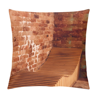 Personality  Wooden Bench In Spa Center With Textured Walls Pillow Covers