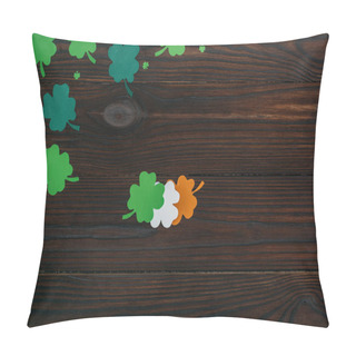 Personality  Top View Of Clovers In Colors Of Irish Flag On Wooden Table Pillow Covers