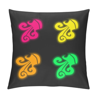 Personality  Aquarius Zodiac Sign Symbol Four Color Glowing Neon Vector Icon Pillow Covers