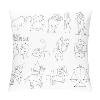 Personality  Hand Draw Horoscope Symbols, All Zodiac Signs In Constellation Style With Line And Stars On White Background. Collection Of Zodiac Symbols, Thirteen Stars Constellations Set. Pillow Covers